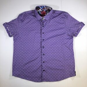 Au Noir Mens Geometric Polka Dot Button Up Shirt Purple Fits XXL Short Sleeve